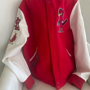 Pro Standard Red and White Varsity Jacket with Cardinal Patch